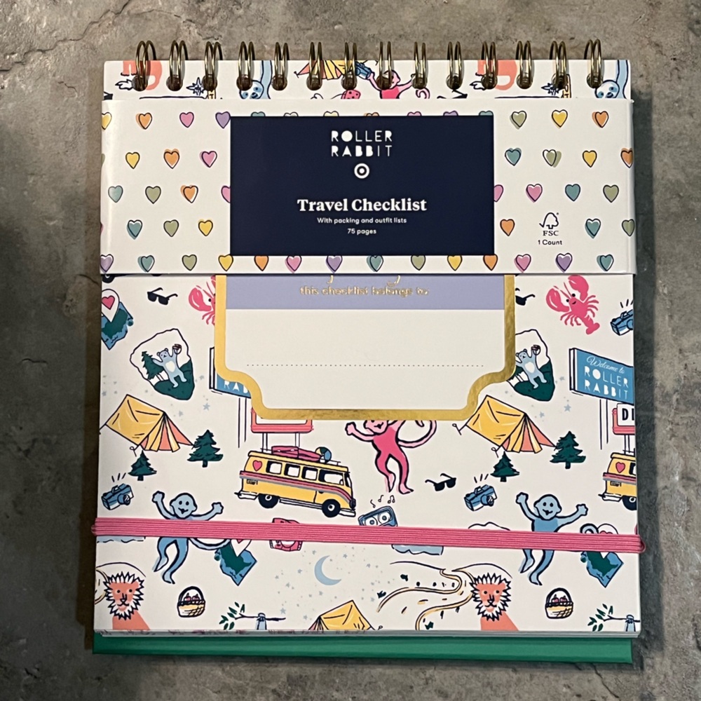 Roller Rabbit Spiral Travel Checklist Notebook - Multicolor Hearts & Camp Motifs